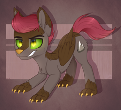 Size: 1200x1084 | Tagged: safe, artist:higglytownhero, derpibooru import, oc, oc only, oc:mountain bound, hybrid, original species, timber pony, timber wolf, claws, male, simple background, solo, species swap, stallion