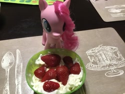 Size: 3264x2448 | Tagged: safe, derpibooru import, pinkie pie, earth pony, pony, bowl, cream, food, ice cream, strawberries, strawberry, toy