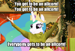 Size: 600x411 | Tagged: safe, princess celestia, alicorn, pony, alicorn drama, everyone is an alicorn, image macro, oprah winfrey, photoshop, reaction image