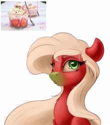 Size: 2200x2500 | Tagged: safe, artist:skitsroom, oc, food pony, original species, pony, cream, food, ponified, simple background, strawberry, white background