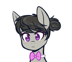 Size: 376x323 | Tagged: safe, artist:higglytownhero, derpibooru import, octavia melody, earth pony, pony, alternate hairstyle, blushing, bowtie, female, hair bun, mare, simple background, solo, white background