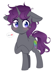 Size: 716x930 | Tagged: safe, artist:higglytownhero, derpibooru import, oc, oc only, oc:fearshatter, pony, unicorn, ..., blushing, cute, heart, raised hoof, simple background, transparent background