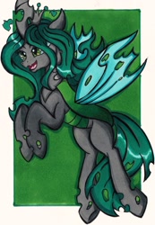 Size: 1126x1631 | Tagged: safe, artist:canvymamamoo, derpibooru import, queen chrysalis, changeling, changeling queen, crown, female, jewelry, regalia, solo, traditional art