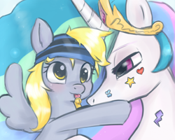 Size: 1350x1080 | Tagged: safe, artist:tanyamya, derpy hooves, princess celestia, alicorn, pegasus, pony, female, mare, sticker, tongue out