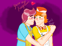 Size: 900x675 | Tagged: safe, artist:ordinarydraw, carrot cake, cup cake, carrot cup, female, gay, heart, humanized, male, rule 63, shipping, straight