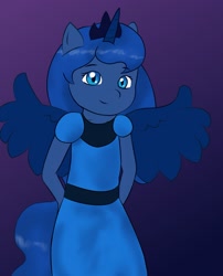 Size: 1737x2147 | Tagged: safe, artist:zekromlover, princess luna, anthro, clothes, dress, solo, young