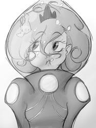 Size: 768x1024 | Tagged: safe, artist:thelivingmachine02, princess luna, humanized, monochrome, solo