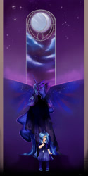 Size: 900x1801 | Tagged: safe, artist:chulala, nightmare moon, princess luna, back, child, duality, humanized, self ponidox, young