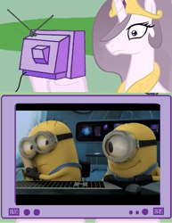 Size: 539x700 | Tagged: safe, princess celestia, alicorn, pony, banana, despicable me, exploitable meme, minions, princess molestia, tv meme