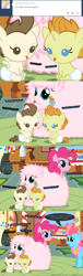 Size: 650x2125 | Tagged: safe, artist:mixermike622, derpibooru import, cup cake, pinkie pie, pound cake, pumpkin cake, oc, oc:fluffle puff, earth pony, pony, fluffle puffing, onomatopoeia, raspberry, raspberry noise, tongue out, tumblr:ask fluffle puff