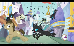 Size: 960x600 | Tagged: safe, screencap, doctor whooves, changeling, a canterlot wedding, youtube caption