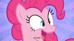 Size: 640x355 | Tagged: safe, derpibooru import, screencap, pinkie pie, earth pony, pony, games ponies play, meme, solo, youtube caption