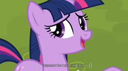 Size: 640x355 | Tagged: safe, screencap, twilight sparkle, games ponies play, meme, mlp-captions, solo, youtube caption