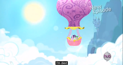 Size: 1150x609 | Tagged: safe, screencap, spike, twilight sparkle, dragon, season 4, hot air balloon, meme, twinkling balloon, youtube caption