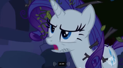 Size: 852x472 | Tagged: safe, derpibooru import, screencap, rarity, pony, unicorn, castle mane-ia, meme, solo, vulgar, youtube caption