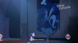 Size: 640x355 | Tagged: safe, derpibooru import, screencap, rarity, pony, unicorn, castle mane-ia, greed, meme, mlp-captions, money, youtube caption