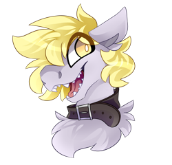 Size: 2501x2400 | Tagged: safe, artist:nekosnicker, derpibooru import, oc, oc only, oc:golden aegis, pegasus, pony, blonde, bust, collar, cute, fluffy, simple background, teeth, transparent background