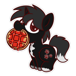 Size: 2048x2048 | Tagged: safe, artist:sugar morning, derpibooru import, edit, oc, oc only, oc:dog whisperer, pony, unicorn, 2020 community collab, chibi, derpibooru community collaboration, food, looking at you, male, nom, simple background, solo, stallion, transparent background, unshorn fetlocks, waffle