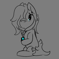 Size: 657x656 | Tagged: safe, artist:lazerblues, derpibooru import, oc, oc only, oc:miss eri, earth pony, pony, female, ipod, mare, monochrome, mp3 player, sitting, sketch, solo, teary eyes