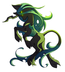 Size: 700x785 | Tagged: safe, artist:hioshiru, derpibooru import, queen chrysalis, changeling, changeling queen, classical unicorn, pony, unicorn, glowing eyes, leonine tail, solo, species swap, unshorn fetlocks