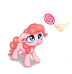 Size: 2448x2513 | Tagged: safe, artist:inowiseei, derpibooru import, part of a set, pinkie pie, human, candy, cute, diapinkes, disembodied hand, filly, floppy ears, food, hand, lollipop, toddler, tongue out, younger