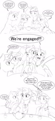 Size: 1152x2504 | Tagged: safe, artist:silfoe, derpibooru import, night light, princess luna, twilight sparkle, twilight sparkle (alicorn), twilight velvet, alicorn, pony, armpits, engagement, female, food, grayscale, lesbian, monochrome, royal sketchbook, shipping, tea, teacup, twiluna