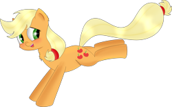 Size: 3263x2028 | Tagged: safe, artist:brok-enwings, derpibooru import, applejack, earth pony, pony, blushing, bucking, chest fluff, hatless, missing accessory, simple background, solo, transparent background