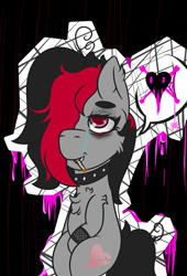 Size: 681x1000 | Tagged: safe, artist:lazerblues, derpibooru import, oc, oc only, oc:miss eri, earth pony, pony, chest fluff, choker, cigarette, collar, female, heart, mare, smoking