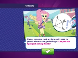 Size: 1024x768 | Tagged: safe, fluttershy, sour sweet, equestria girls, friendship games, app, arrow, bow (weapon), bow and arrow, equestria girls app, stealing, target, wings