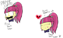 Size: 1231x758 | Tagged: safe, artist:mildockart, sour sweet, equestria girls, friendship games, bipolar, heart, solo, sour patch kids, sour rage, sourdere, tsundere