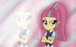Size: 1280x800 | Tagged: safe, artist:22funday, sour sweet, equestria girls, friendship games, double, smirk, solo, vector, wallpaper