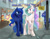 Size: 1280x989 | Tagged: safe, artist:silfoe, derpibooru import, fluttershy, princess celestia, princess luna, oc, oc:wind, alicorn, pegasus, pony, cute, cutelestia, female, glowing horn, lunabetes, magic, male, mare, market, marketplace, missing accessory, open mouth, royal sisters, stallion, walking