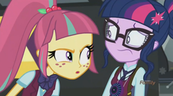 Size: 1440x802 | Tagged: safe, screencap, sci-twi, sour sweet, twilight sparkle, equestria girls, friendship games, bowtie, glasses, ponytail