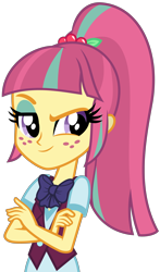 Size: 3000x5115 | Tagged: safe, artist:ambassad0r, sour sweet, equestria girls, friendship games, absurd resolution, bowtie, clothes, crossed arms, crystal prep academy, crystal prep academy uniform, freckles, ponyscape, ponytail, raised eyebrow, school uniform, simple background, solo, transparent background, vector