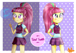 Size: 3507x2480 | Tagged: safe, artist:foxxy00candy, sour sweet, equestria girls, friendship games, clothes, crystal prep academy uniform, incorrect hand anatomy, middle finger, school uniform, skirt, solo, sourdere, tsundere, vulgar