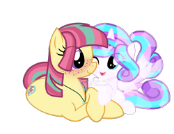 Size: 1112x860 | Tagged: dead source, safe, artist:flurrypastels-mlp, princess flurry heart, sour sweet, base used, freckles, ponified, watermark