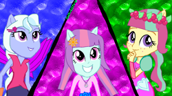 Size: 1024x569 | Tagged: safe, artist:gouhlsrule, sour sweet, sugarcoat, sunny flare, equestria girls, legend of everfree, alternate universe