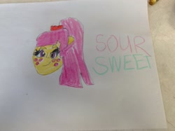 Size: 2592x1936 | Tagged: artist needed, safe, sour sweet, equestria girls, friendship games, drawing, female, head, name, solo, traditional art