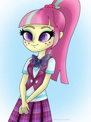 Size: 1024x1365 | Tagged: safe, artist:lavenderrain24, sour sweet, equestria girls, friendship games, clothes, crystal prep academy uniform, cute, freckles, pleated skirt, ponytail, school uniform, skirt, smiling, solo, watermark