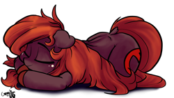 Size: 1280x728 | Tagged: safe, artist:greyscaleart, derpibooru import, oc, oc only, oc:oblivia, earth pony, pony, eyes closed, floppy ears, freckles, lying down, prone, sleeping, smiling, solo