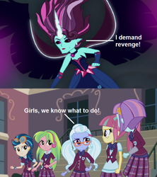 Size: 854x960 | Tagged: safe, artist:themexicanpunisher, edit, edited screencap, screencap, indigo zap, lemon zest, principal abacus cinch, sour sweet, sugarcoat, sunny flare, equestria girls, friendship games, clothes, dialogue, midnight cinch, midnight-ified, shadow five