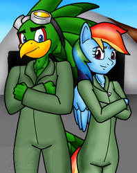 Size: 1002x1268 | Tagged: safe, artist:sonigoku, derpibooru import, rainbow dash, anthro, crossover, jet the hawk, rainbowjet, sonic the hedgehog (series)