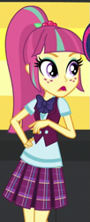 Size: 227x554 | Tagged: safe, screencap, sour sweet, equestria girls, friendship games, bowtie, clothes, cropped, crystal prep academy uniform, freckles, open mouth, school uniform