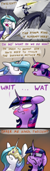 Size: 1200x4096 | Tagged: safe, artist:underpable, derpibooru import, princess celestia, storm king, twilight sparkle, twilight sparkle (alicorn), alicorn, pony, my little pony: the movie, absurd resolution, blushing, comic, crossover, dark souls, dark souls 3, dialogue, faic, fire keeper, floppy ears, majestic as fuck, speech bubble, sweat, the nameless king, wat, weapon, wyvern