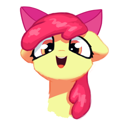 Size: 974x950 | Tagged: safe, artist:inowiseei, derpibooru import, apple bloom, earth pony, pony, adorabloom, bust, cute, female, filly, floppy ears, happy, looking at you, portrait, simple background, smiling, solo, white background