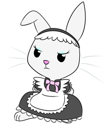 Size: 1280x1520 | Tagged: safe, artist:wafflecakes, derpibooru import, angel bunny, 30 minute art challenge, clothes, crossdressing, eyeshadow, maid, makeup, simple background, solo, unamused, white background