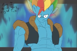 Size: 1190x789 | Tagged: safe, artist:10art1, artist:ardail, derpibooru import, rainbow dash, anthro, clothes, dragon ball, meme, rule 63, solo, tracing meme, vest