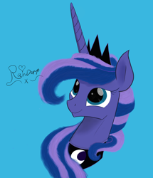 Size: 2916x3387 | Tagged: safe, artist:rainbowderpy, derpibooru import, princess luna, alicorn, pony, bust, crown, jewelry, peytral, regalia, smiling, solo