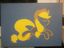 Size: 1600x1200 | Tagged: safe, artist:rainbowderpy, artist:up1ter, derpibooru import, applejack, earth pony, pony, cowboy hat, eyes closed, hat, solo, spray paint, stencil, stetson, traditional art