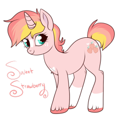 Size: 600x580 | Tagged: safe, artist:lulubell, derpibooru import, oc, oc only, oc:sweet strawberry, pony, unicorn, female, mare, simple background, solo, transparent background